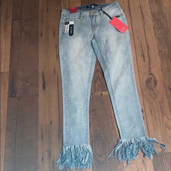 fringe end jeans